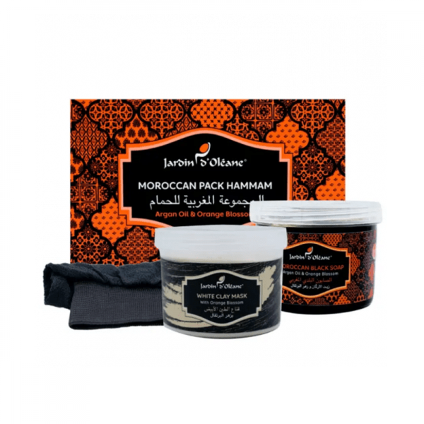Garden Olean Moroccan Hammam Set Argan Oil Orange Blossom Soap Clay Mask Glove