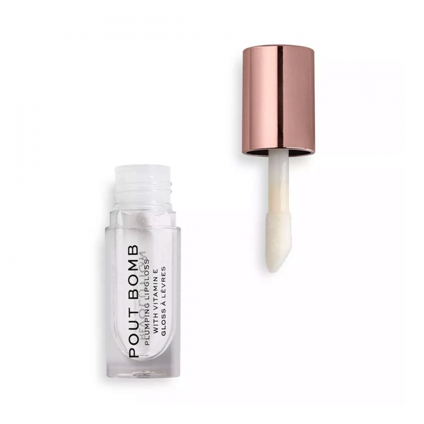 Revolution Pout Bomb Plumping Lip Gloss, Clear Glaze, Vitamin E, High-Shine Finish