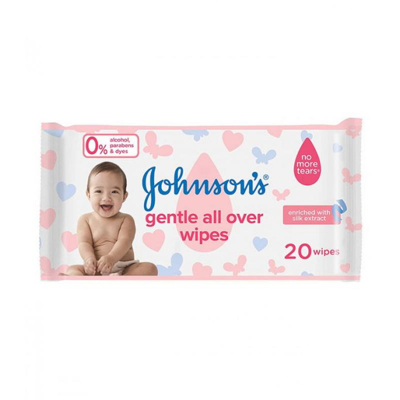 Johnson's Full Body Cleansing Wipes with Silk Extract, Alcohol-Free, 20 Count