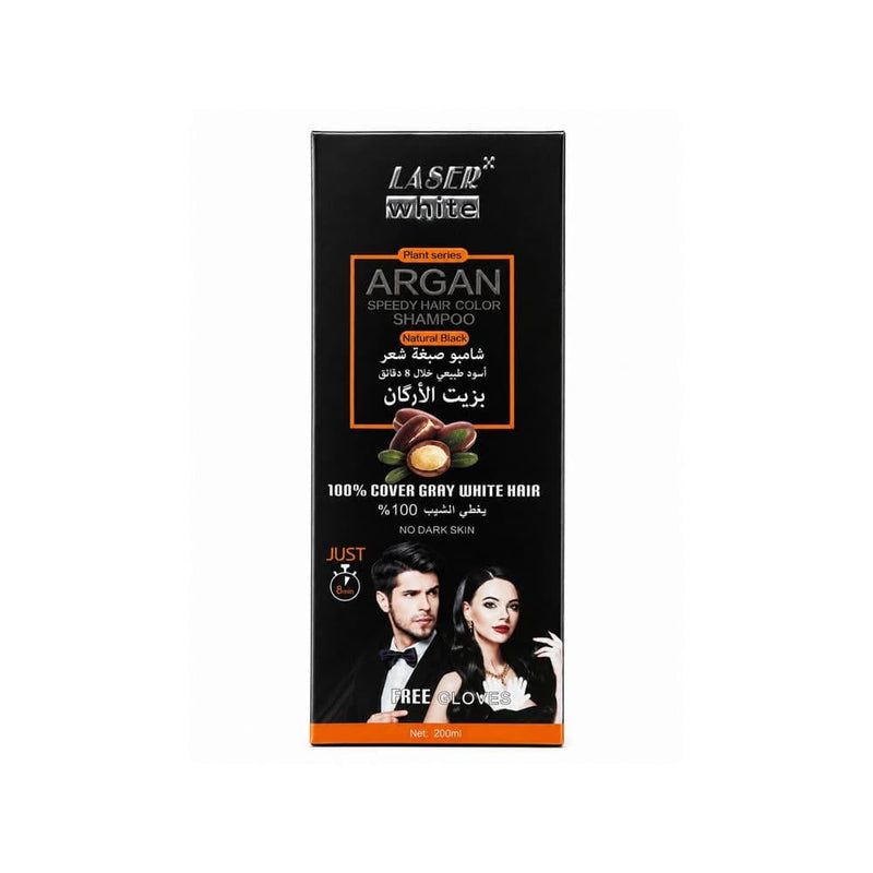 Black Hair Dye Shampoo 3 in 1 Natural Black Argan Oil Laser White 200ml