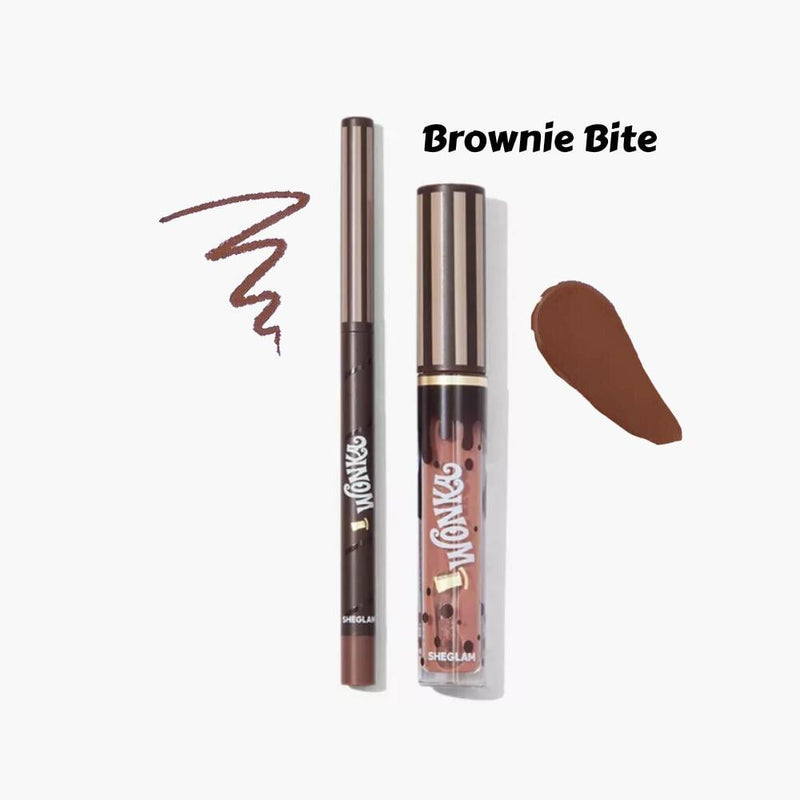 Sheglam Willy Wonka Cocoa Kiss Lipstick and Lip Liner Set, Brownie Bite