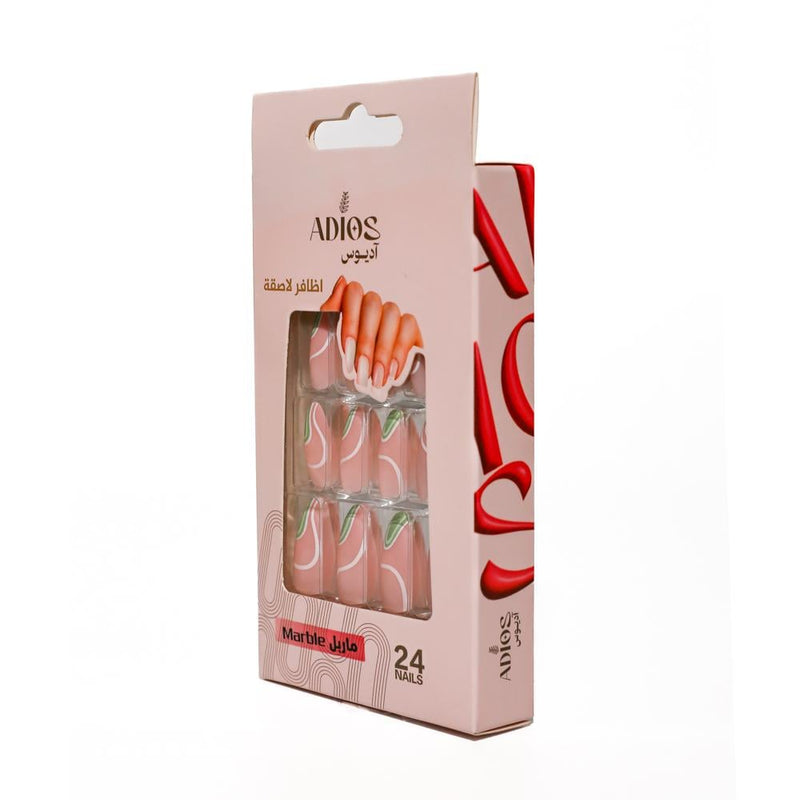 Adios Reusable Adhesive Nails, 24 Pieces, Marble Design