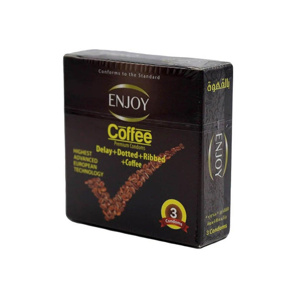 Ribbed and Dotted Condoms Coffee Flavour Delay Lubricant Enjoy 3 Pieces