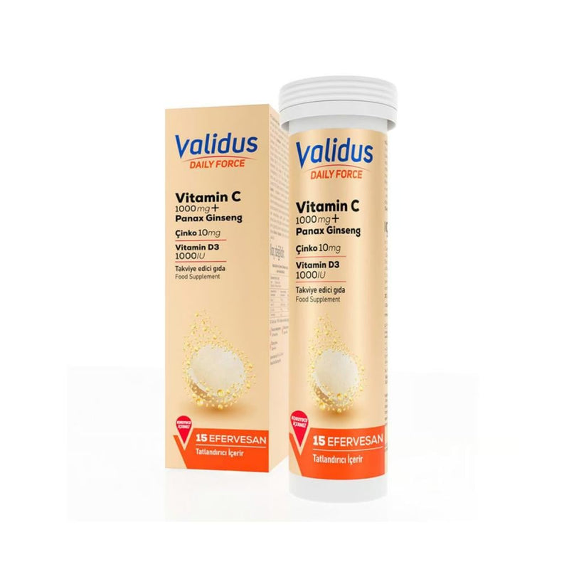 Vitamin C Effervescent Tablets Immune Support Zinc Ginseng Validus 15 Pieces