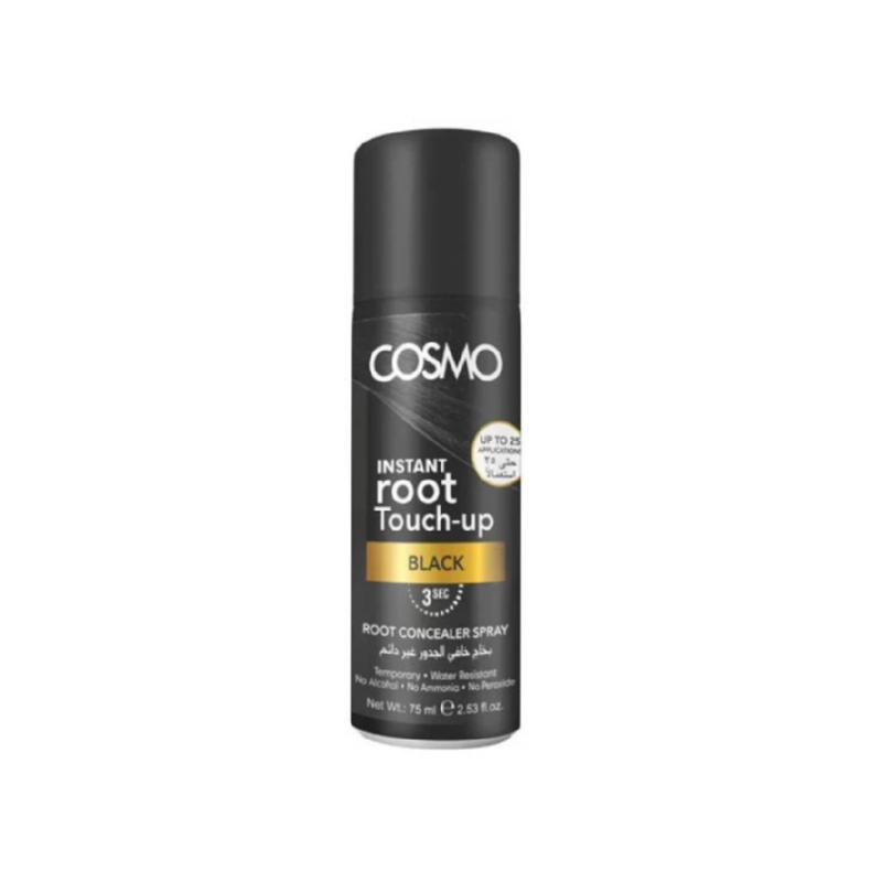 Cosmo Non-Permanent Root Concealer Spray, Black, Covers Grays, 75ml