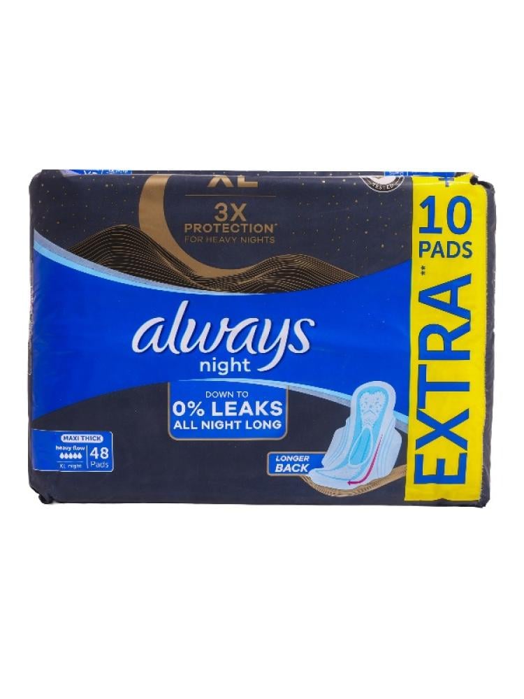 Always Sanitary Pads Maxi Night With Wings Sensitive Skin 48 Pack