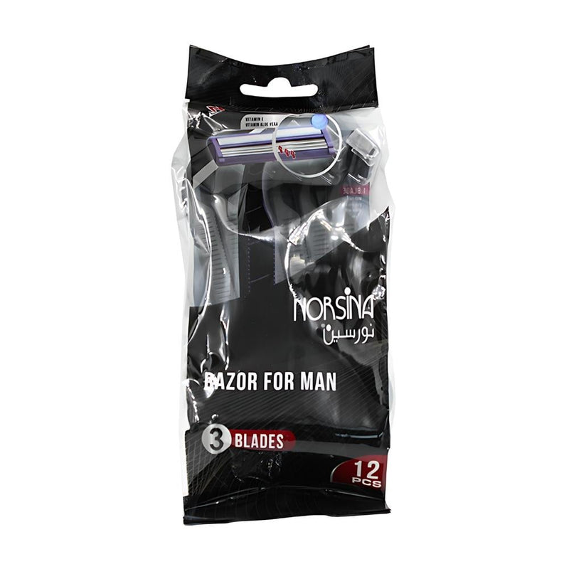 Norsina 3-Blade Razor with Ergonomic Handle, 14 Count, Black