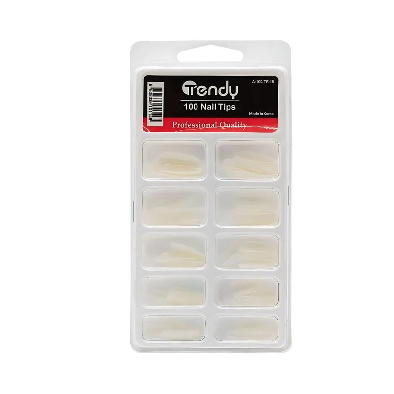 Trendy Artificial Nail Set, Clear, Paintable, 100 Pieces