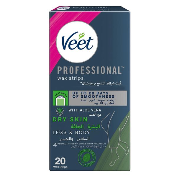 Veet Wax Strips Aloe Vera for Legs & Body Dry Skin 20Pcs