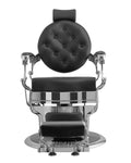 Salon System Men's Barber Chair Black Leather Silver Iron Reclining