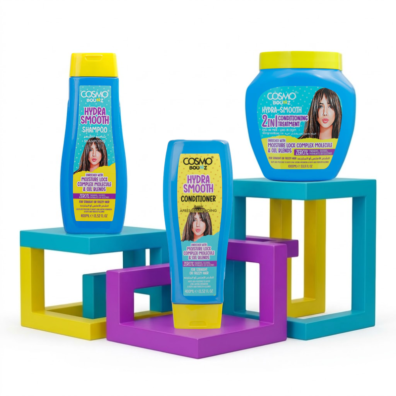 Cosmo Bounz Ultra Moisture & Smoothing Set - Sulfate-Free for Straight & Curly Hair - 3 Pieces