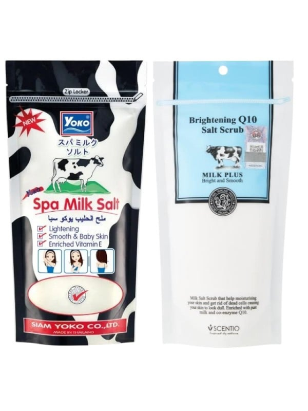 Yoko Spa Milk Salt Set - Exfoliating & Brightening with Milk Extract, Vitamin E, Alpha Arbutin - 600g