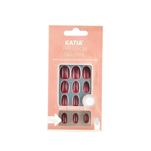 Katia Oval Gel Self-Adhesive Nails, Dark Red, 24 Count