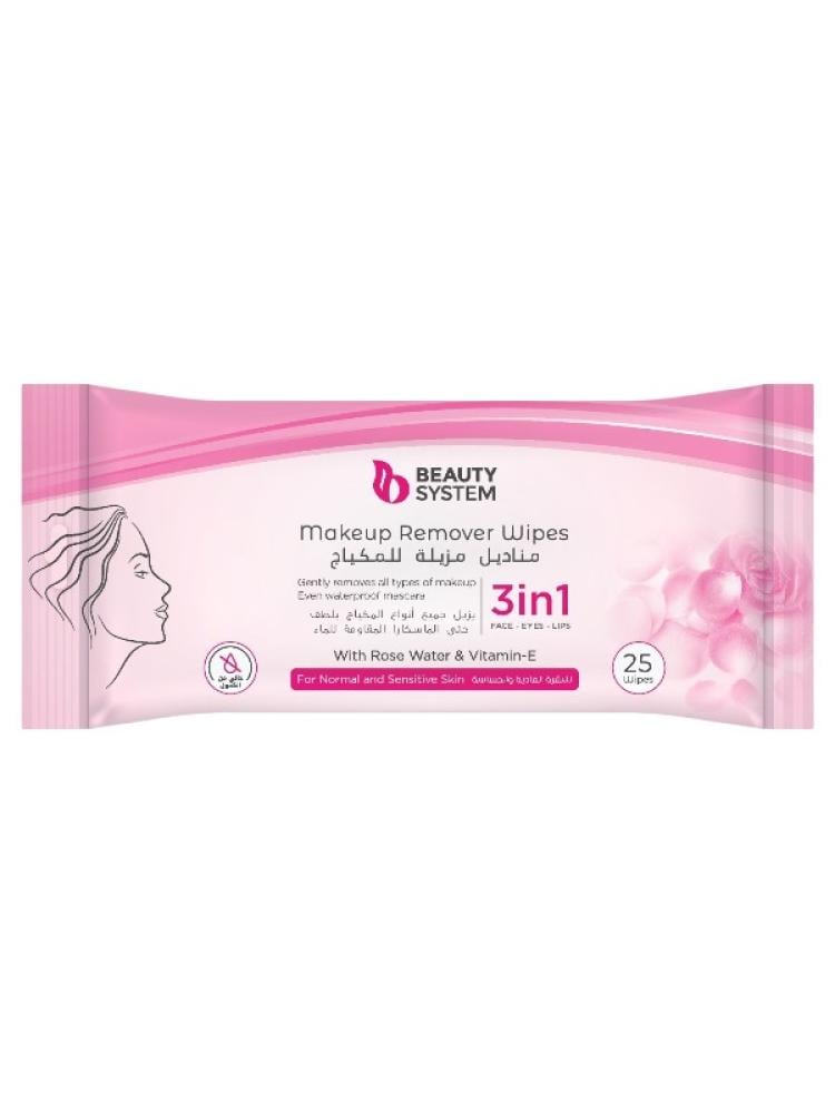 Beauty System Rose Water & Vitamin E Makeup Remover Wipes - 25 Count