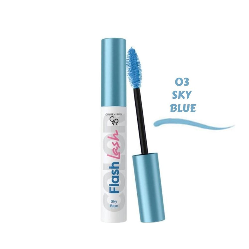 Golden Rose Flash Lash Mascara, No. 03 Sky Blue, 9ml, Waterproof, Fiber Brush