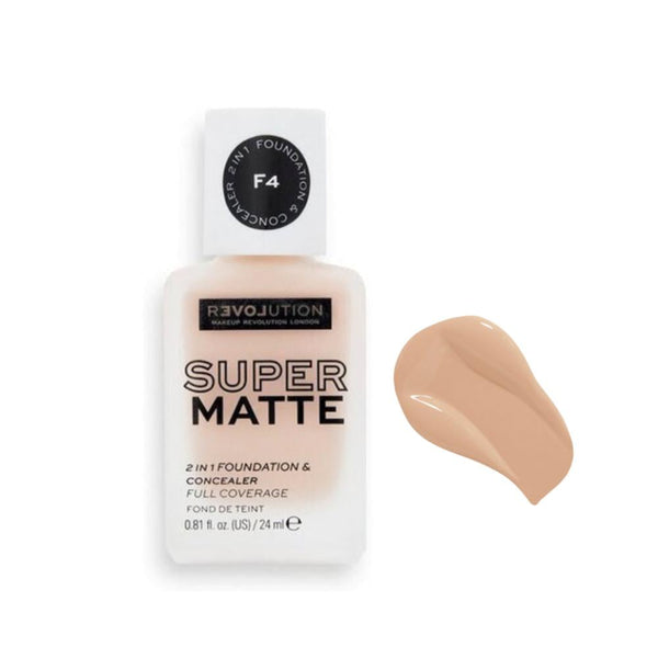Revolution Super Matte Foundation F4 Full Coverage Liquid 24ml