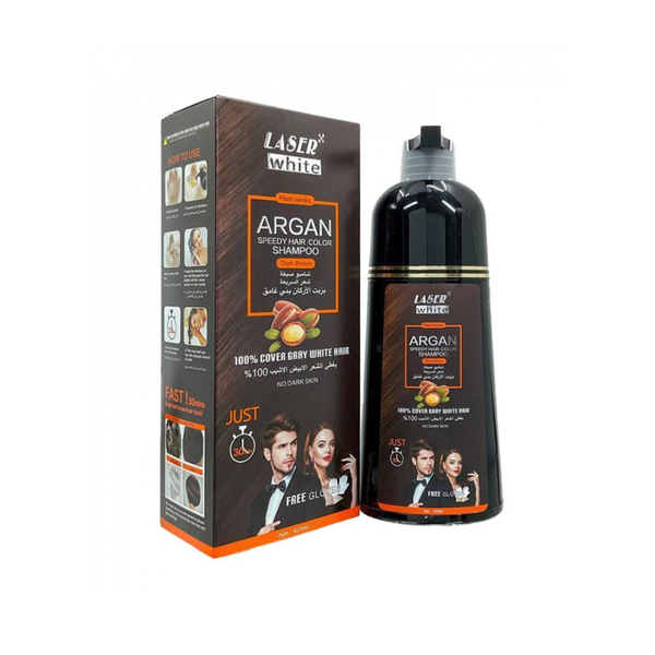Dark Brown Hair Color Shampoo Argan Oil Gray Coverage Laser White 420ml