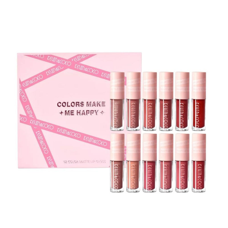Kevin & Coco Matte Liquid Lip Gloss Set 12 Piece Nude to Bold Shades