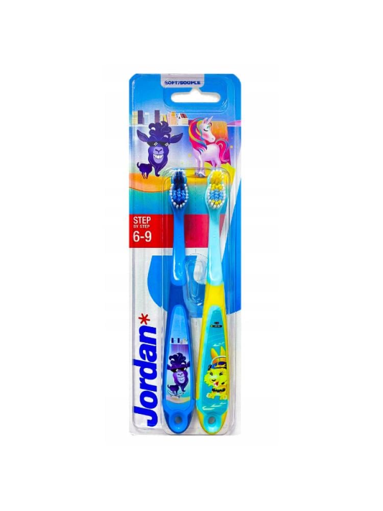 Kids Toothbrush Soft Gentle Cleaning Jordan Step by Step 6-9 Years 2 Pack