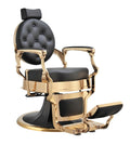 Salon System Barber Chair - Black Leather with Gold Iron Base