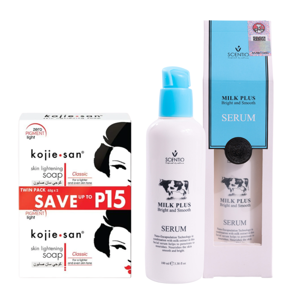 Kojie San Skin Brightening Set with Kojic Acid Soap & Milk Serum