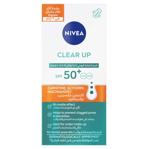 Clear Up Daily UV Fluid SPF50+ Sunscreen Blemish Prone Skin Nivea 40ml