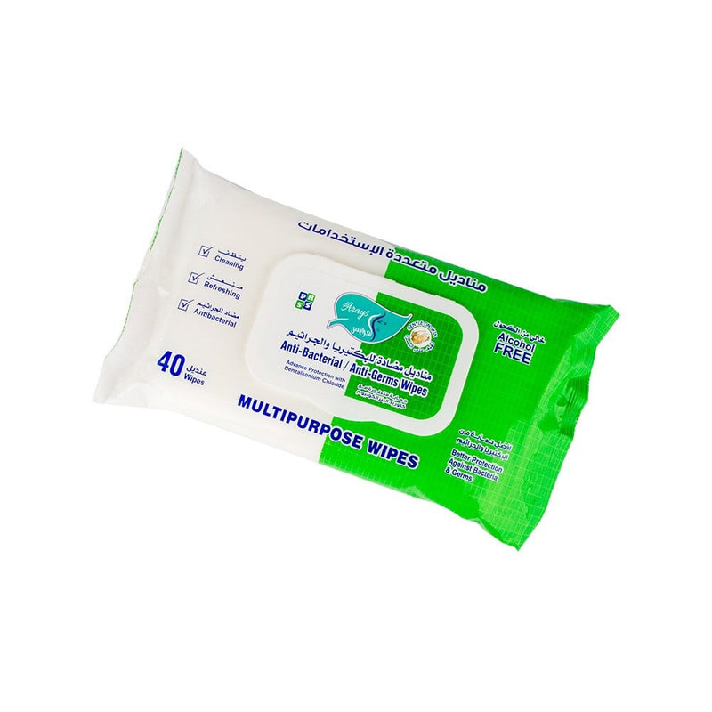 Al Arayes Antibacterial Wet Wipes for Sanitizing Hands and Surfaces, 40 Count
