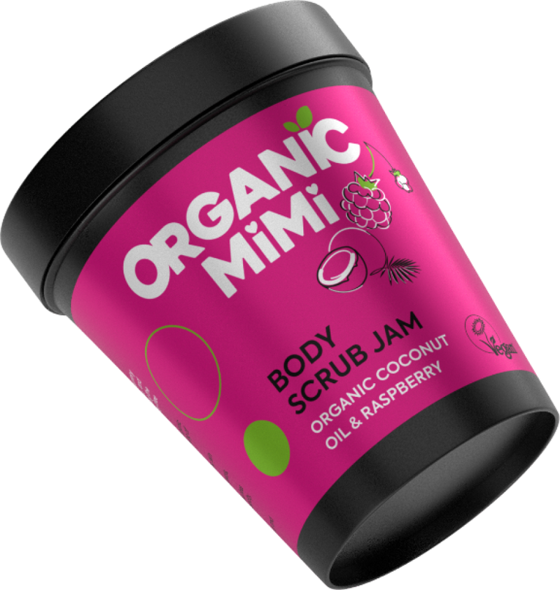Body Scrub Jam Coconut and Raspberry Exfoliating Organic Mimi 250g
