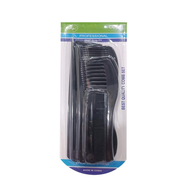 Jellys Gillies 6-Piece Assorted Comb Set Black Styling Detangling