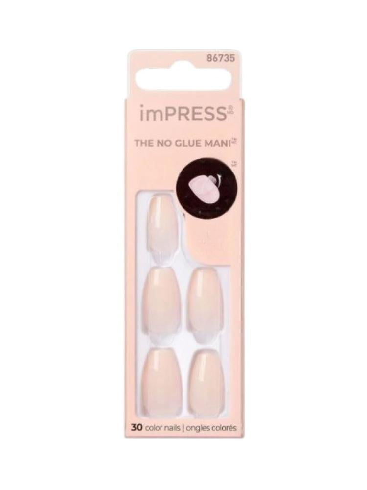 Kiss imPRESS Sand Color Press-On Nails - Short Oval Shape - 30 Pieces