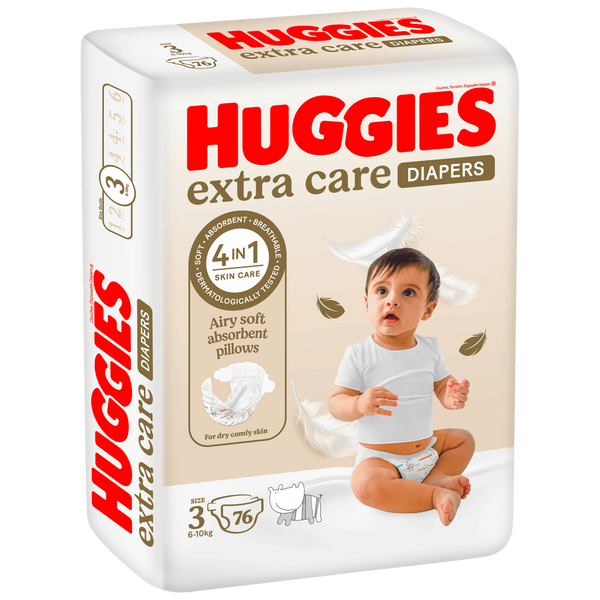 Baby Diapers Size 3 Extra Care Jumbo Pack Protection Huggies 76 Pieces