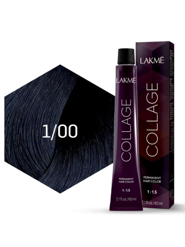 Permanent Hair Dye Black 1/00 Grey Coverage Lakme Collage 100ml