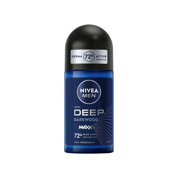 Nivea Deep Roll-On Deodorant Black Carbon, 48-Hour Protection, 50ml