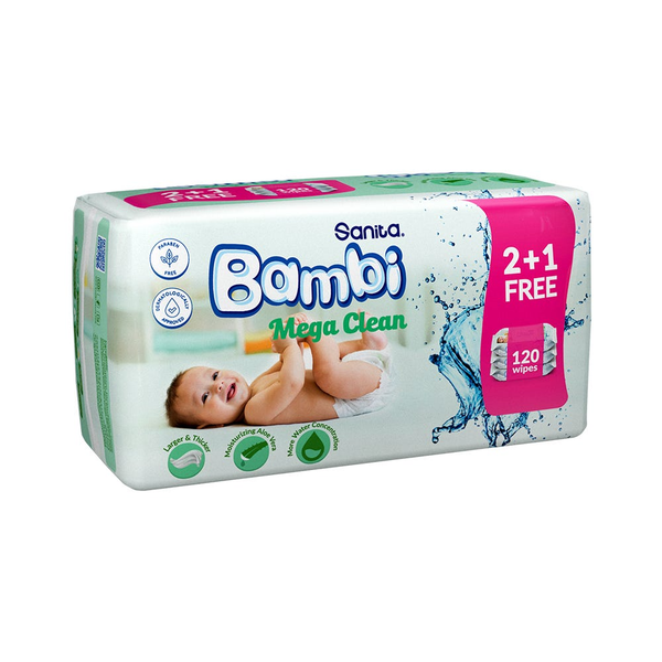 Baby Wipes Baby Wipes Mega Clean 120 Wipes Bambi