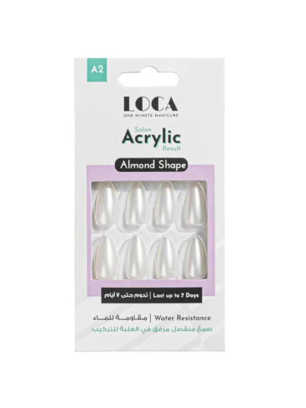 Loca A2 Pearl White Almond Shape Acrylic Artificial Nails