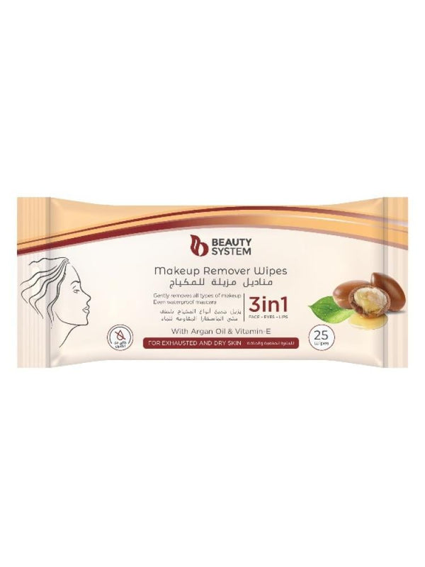 Beauty System Argan Oil & Vitamin E Makeup Remover Wipes - 25 Count