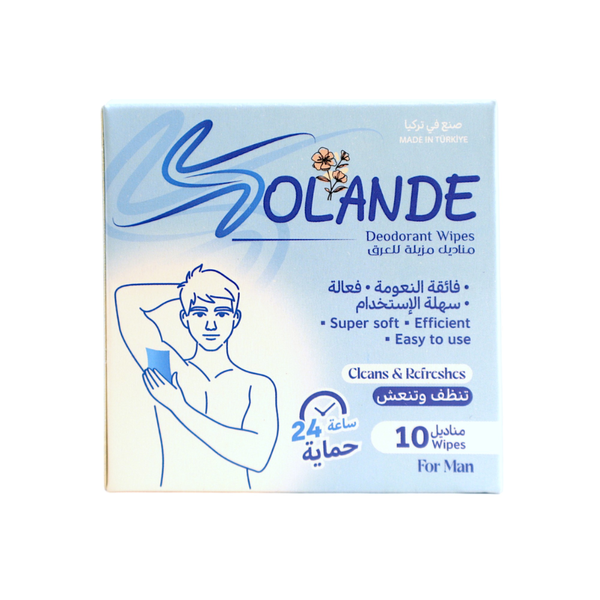 Soland Men's Deodorant Wipes 24-Hour Protection 10 Count