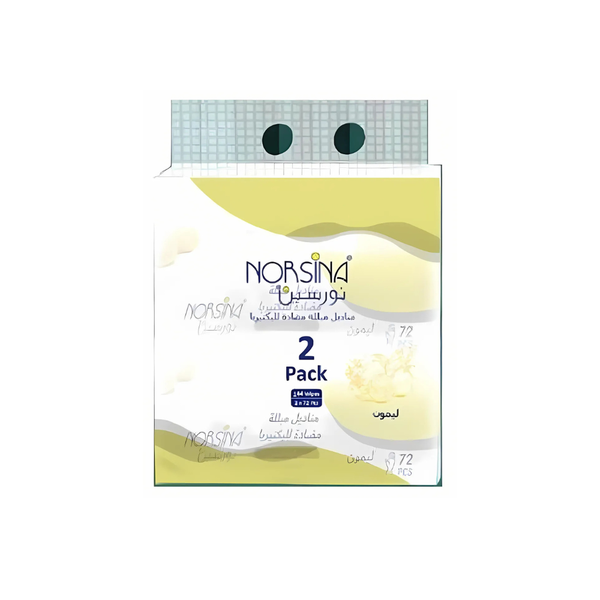 Norsina Antibacterial Wet Wipes with Lemon Scent, 144 Count (2 Packs)