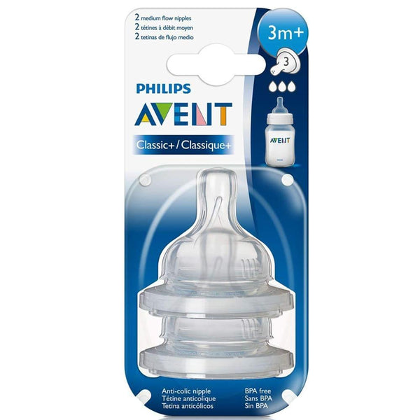 Avent Classic+ Anti-Colic Teats 3 Months+ Medium Flow 2 Pack