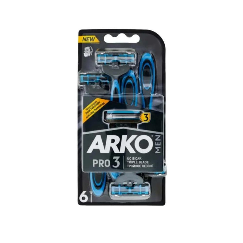 Arko Pro Men's 3-Blade Razor Blades, 6 Pack