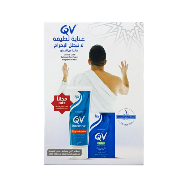Qv Hajj and Umrah Skincare Kit, Fragrance-Free Soap 100g, Intensive Moisturizer 30g, Sensitive Skin