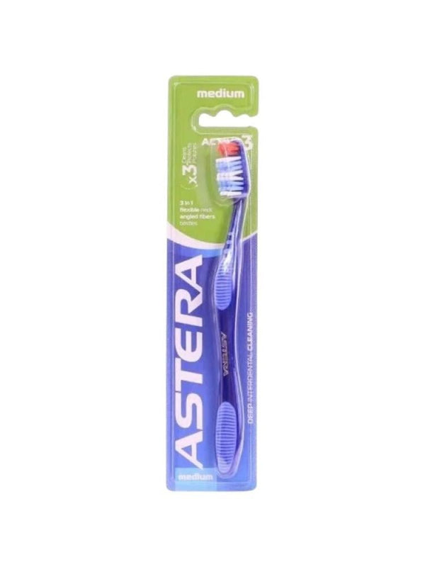 Medium Toothbrush Effective Plaque Removal Astera Active 3 Assorted Colors
