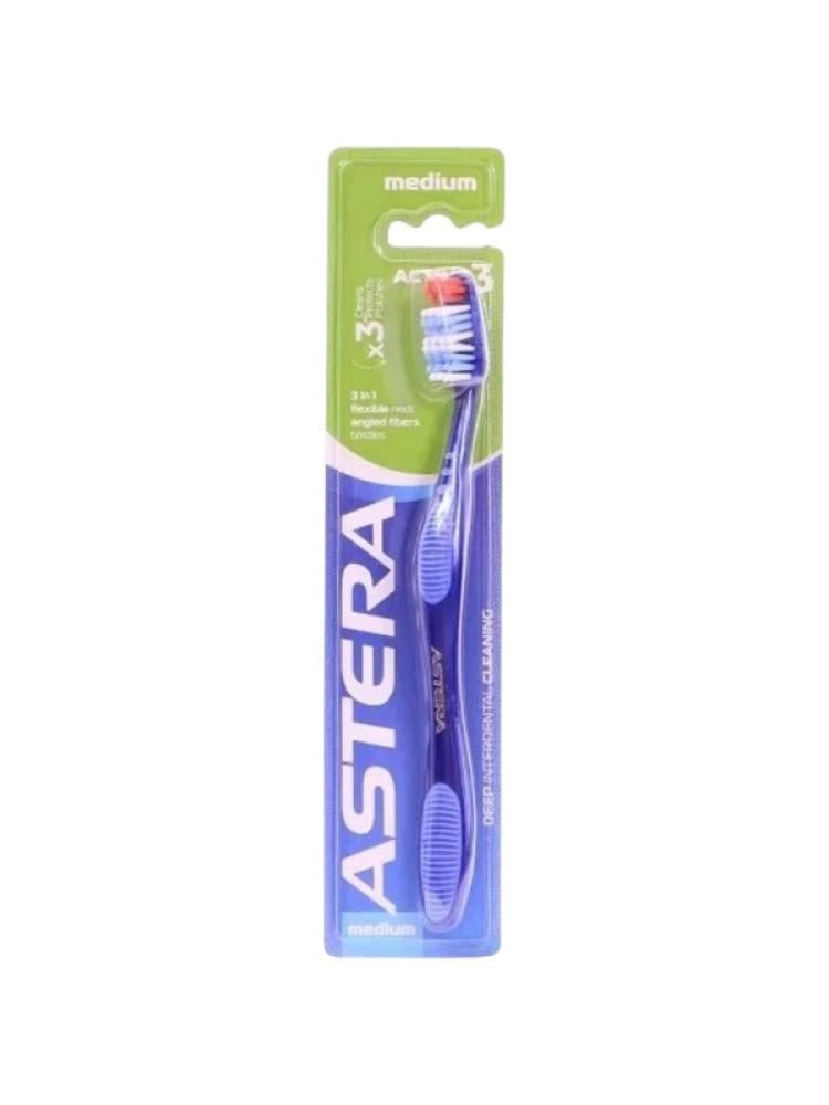 Medium Toothbrush Effective Plaque Removal Astera Active 3 Assorted Colors