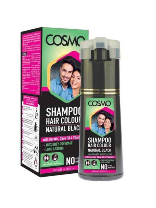 Black Hair Dye Shampoo 3 in 1 Natural Black Keratin Cosmo 180ml