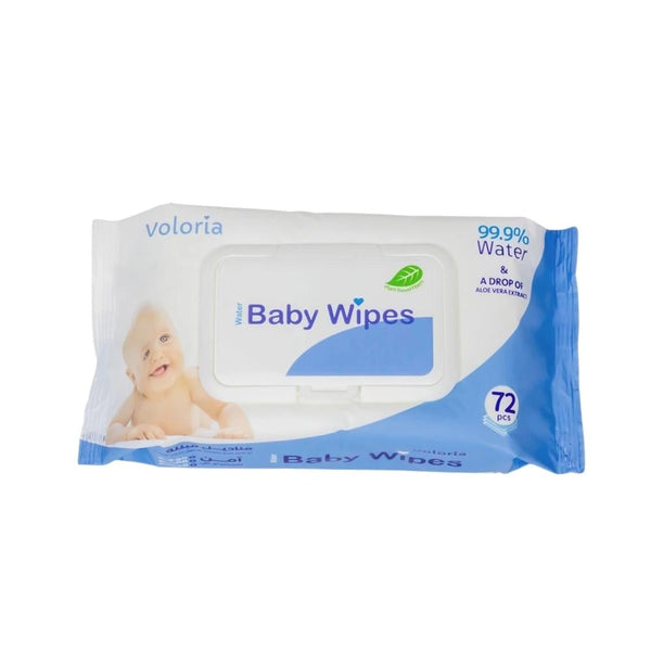 Voloria Baby Wipes with Aloe Vera, 99.9% Purified Water, Alcohol-Free, 72 Count