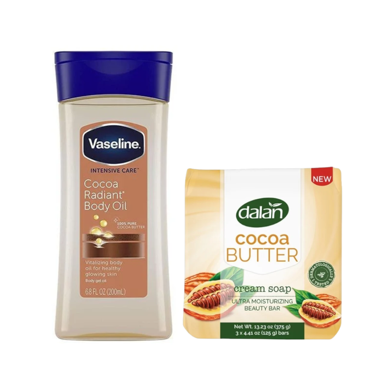 Dalan Hand Care Set Cocoa Butter Soap 375g & Vaseline Body Oil 200ml