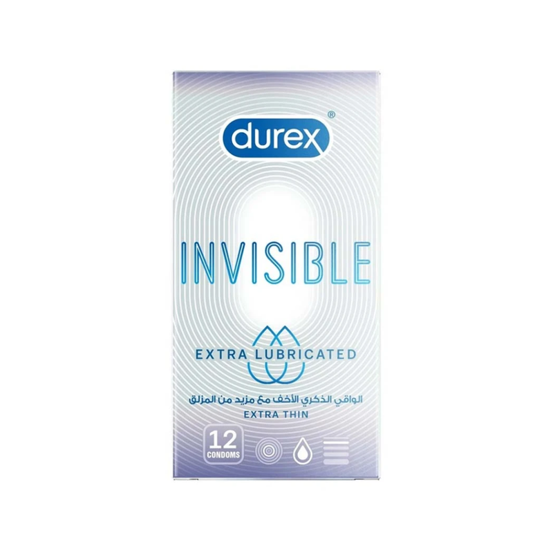 Durex Invisible Extra Thin Condoms, Natural Latex, 12 Count