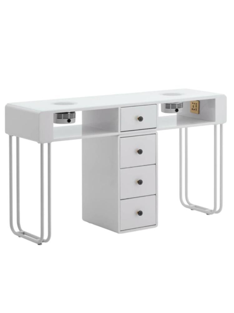 Salon System Double Pedicure Table with Four Drawers - White