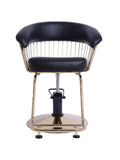 Salon System Black Haircut Chair with Golden Metal Frame - Adjustable Height