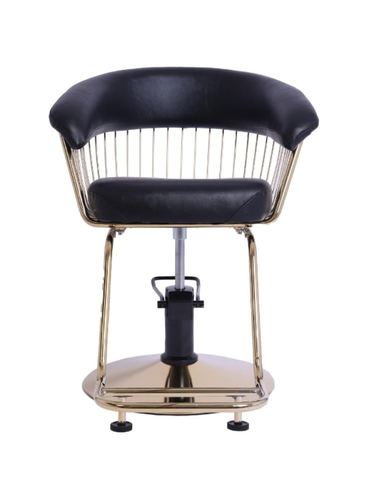 Salon System Black Haircut Chair with Golden Metal Frame - Adjustable Height